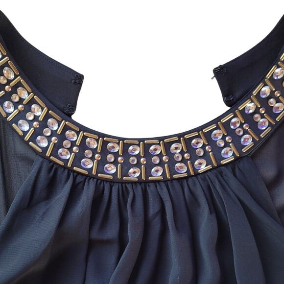 Thalia Sodi Sequin Cocktail Mini Dress Rhinestone Halter Black Blue Party Glam - Picture 10 of 11